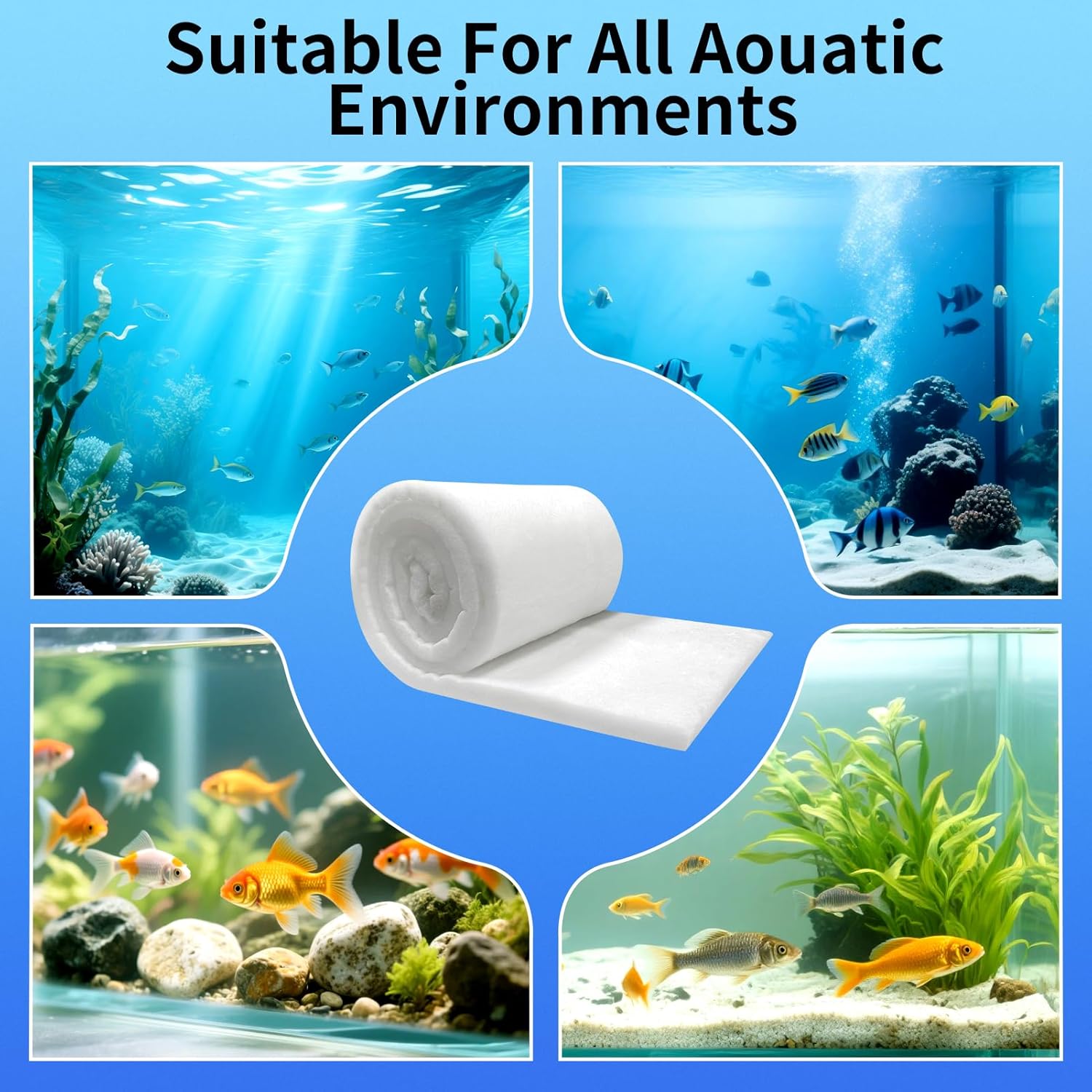 Aquarium Filter Floss 12"x72"x1" Thick Multi-Layer Fish Tank Filter Floss Water Polishing Filter Pad, for Crystal Clear Water, Media Roll Cut to Size