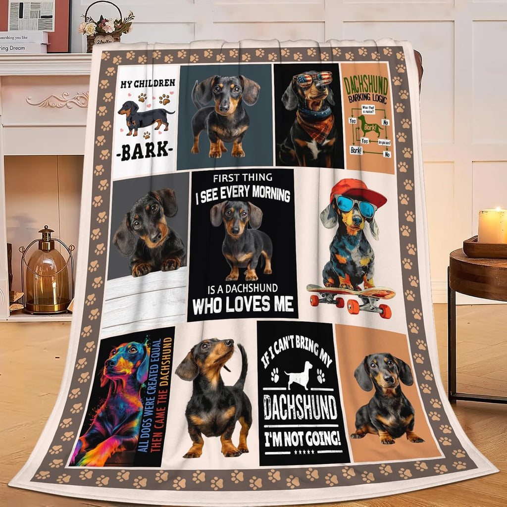 Dachshund Throw Blanket Weiner Dog Dachshund Puppy Stuff Gifts for Dog Lover Kids Girls Boys Adults Women Men Soft Cozy Warm Plush Fluffy Fuzzy Fleece Blanket Decor 40''X50''