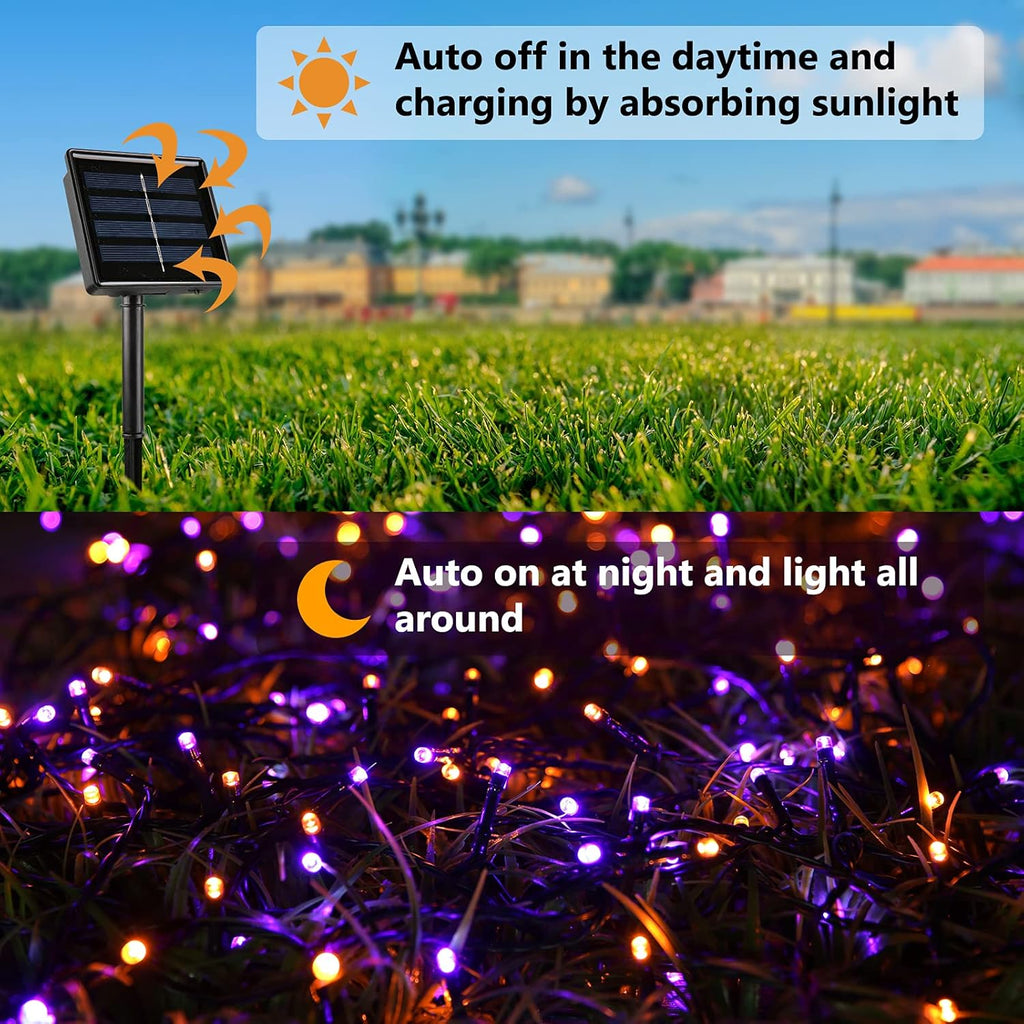 Joomer 2 Pack Orange Purple Halloween Solar String Lights, Total 144 FT 400 LED 8 Modes Waterproof Solar String Lights Outdoor for Halloween Decorations