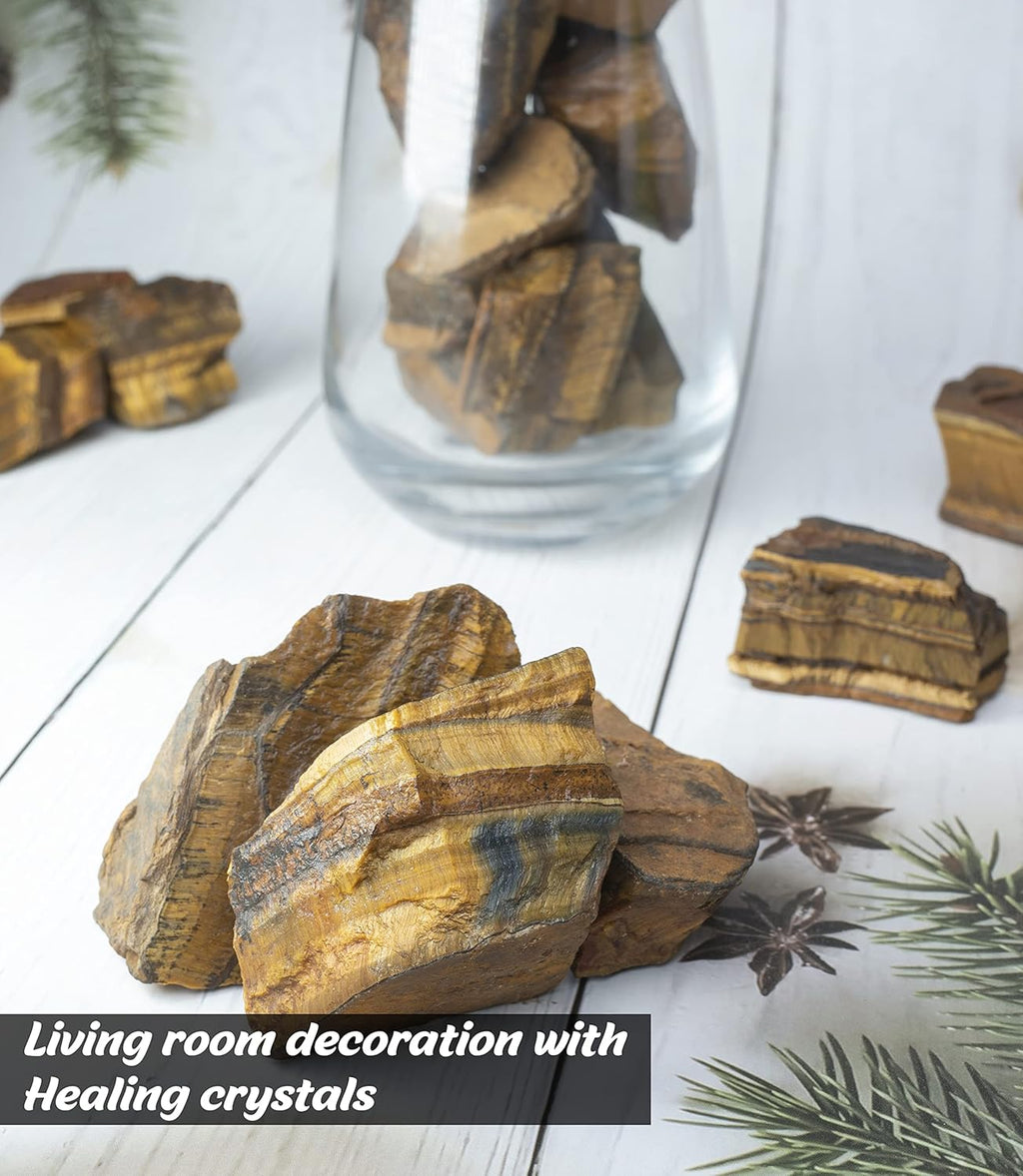 Crocon 2LB Tiger Eye Bulk Raw Rough Rock Natural Stones Tumbling Cabbing for Chakra Stone Balancing Reiki Healing Good Luck Spiritual Meditation Home Interior Office Décor