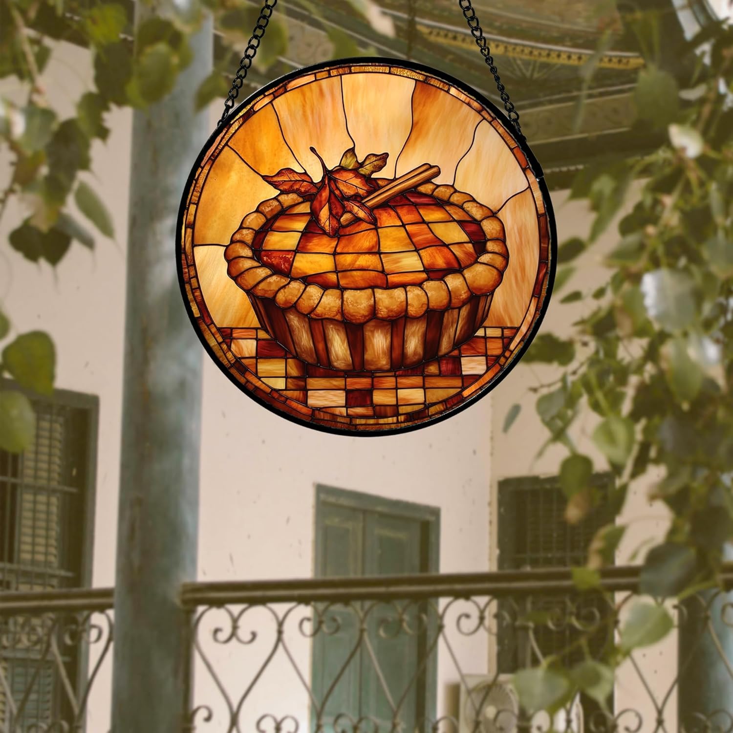 Stained Glass Window Hanging 4 Pcs Set Brown Turkey Berry Corn 6.3" - Suncatcher Door Garden Sun Catcher Decor Birthday Thanksgiving Mother's Day for Mom Woman Nana Men