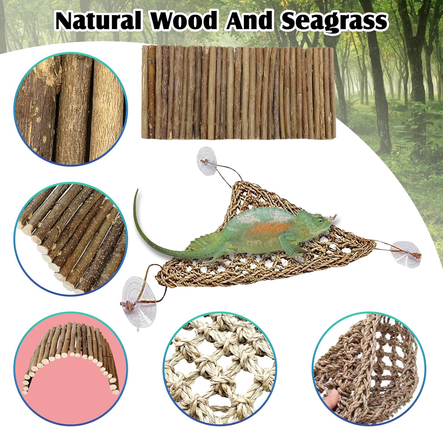 Hamiledyi Ladder and Hammock for Bearded Dragon Tank Accessories Active 11 PCS Reptile Hammock Bridge Flexible Jungle Climber Vines Leopard Gecko Tank Habitat Decor Terrarium Plants for Lizard Hiding