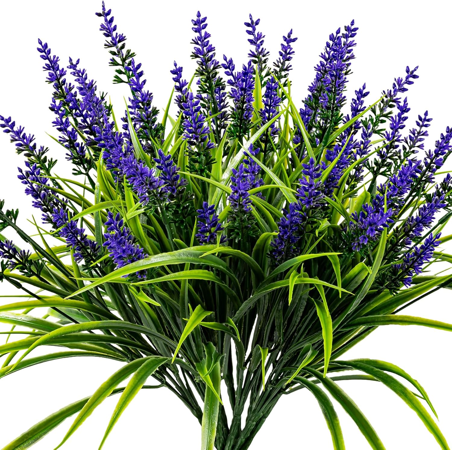 Artificial Flowers for Outdoor Plants 24 Bundles Fake Lavender Plastic Faux Monkey Grass for Verandah Window Garden Office Patio Front Porch UV Resistant for Planter(Purple)