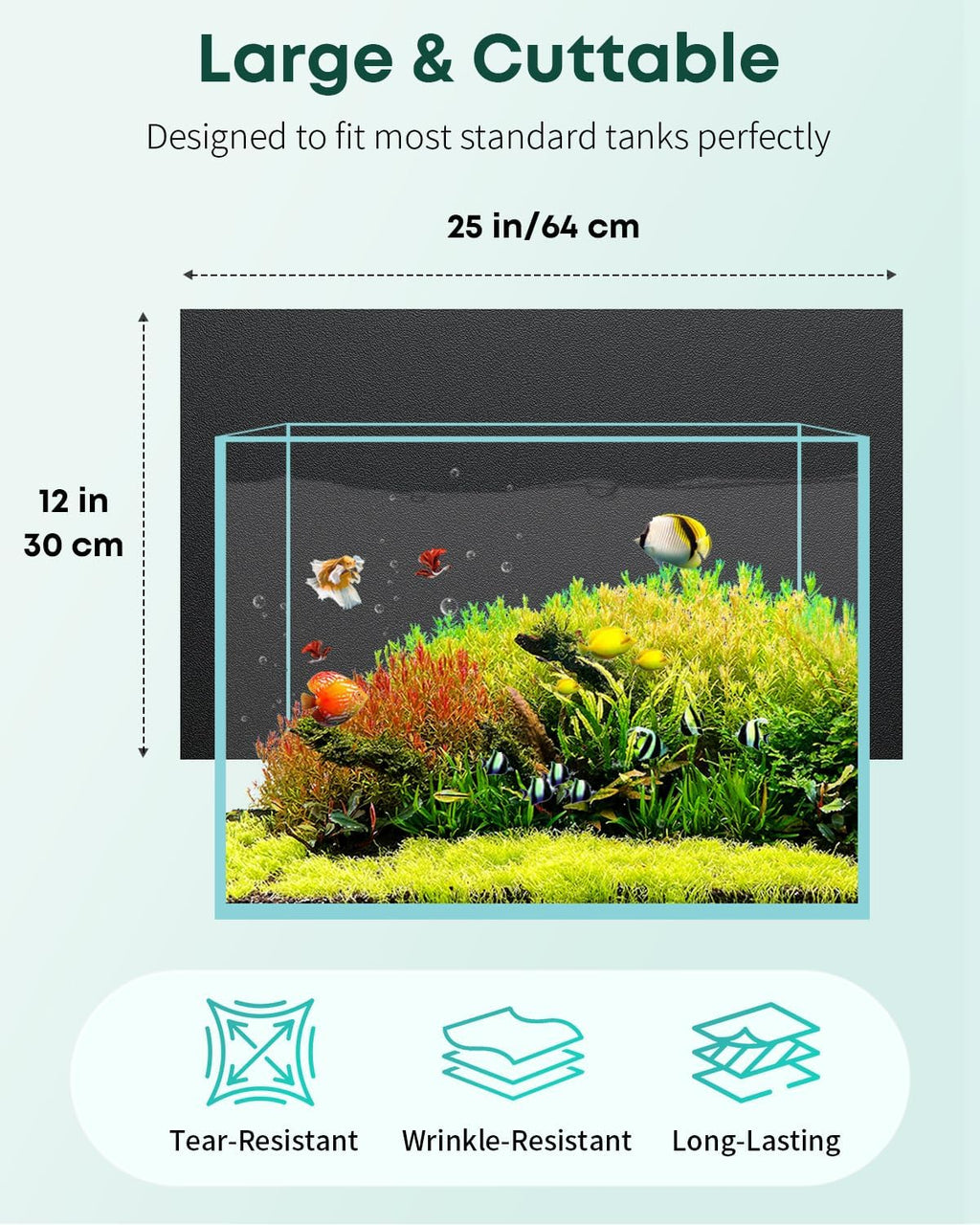 Pawfly Black Aquarium Background, 25" x 12", Static Cling Fish Tank Background Wallpaper, No Glue Reusable PVC Fish Tank Backdrop, Easy to Install Aquarium Décor Background, Fish Tank Decoration