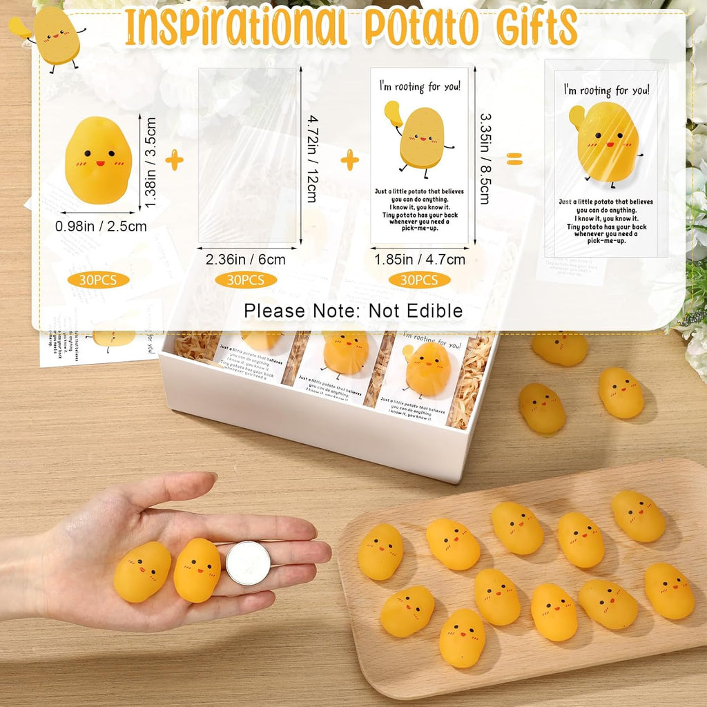 Wettarn 30 Sets Emotional Luminous Potato Stress Ball Gifts Bulk Office Christmas Appreciation Gift Cute Squeeze Mini Stress Relief Ball Positive Card Potato for Coworker Employee Nurse Staff