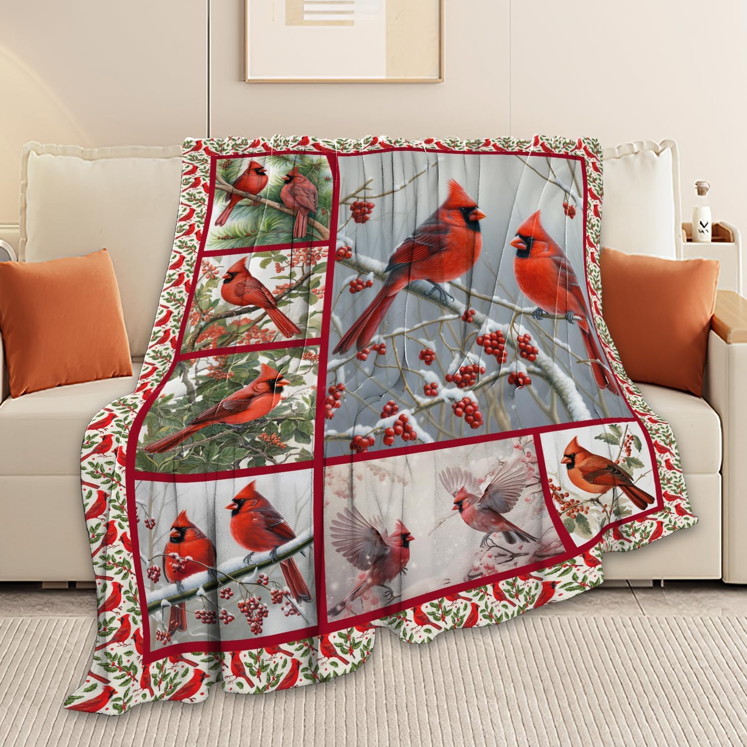 Cardinal Blanket Red Bird Throw Blanket Gifts for Women Men Boys Girls Kids Adults Super Soft Cozy Plush Fluffy Fuzzy Fleece Blanket Home Decor 40''X50''