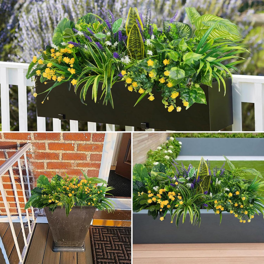 GTIDEA 19 Bundles Outdoor Faux Plants, Artificial Plants & Flowers UV Resistant Fake Plastic Leaves Greenery Stems for Outside Window Box Hanging Baskets Garden Patio Front Porch Decor