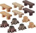 Skylety 12 Pieces Miniature Garden Ornaments, Includes 6 Pieces Retro Wooden Style Benches, 6 Artificial Mini Root Stump for Moss Terrariums Landscape Accessories Decorations