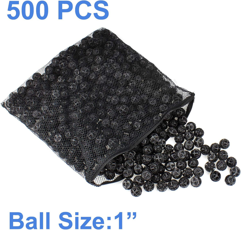 AQUANEAT Aquarium 1" Bio Balls 500pcs Fish Tank Sump Filter Koi Pond Canister Filter Media with Free Media Bag