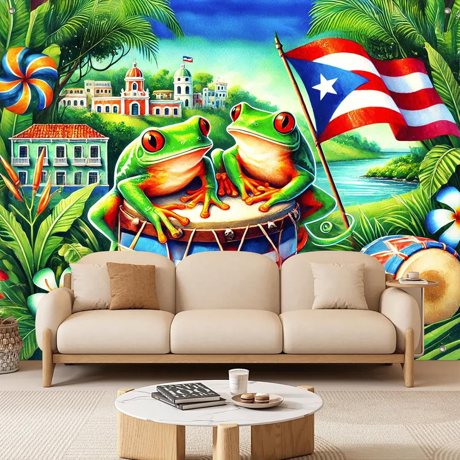 Puerto Rico Flag Backdrop Party Decor 8x6ft Puerto Rico Party Photography Background Banner 8x6ft Indoor Outdoor Porch Sign Festivals Wall Backdrop for Home and Events