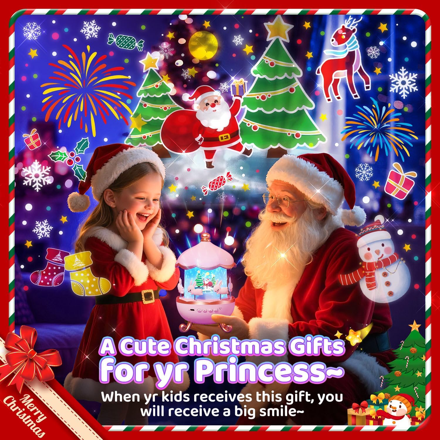 Christmas Gifts for Girls Toys, 15 Music+15 Films+315 Colors Night Light Projector, 360°+Remote+Cordless Star Projector for Kids, Mermaid Princess Gifts for Girls Room Decor, Pink Baby Toddler Toys