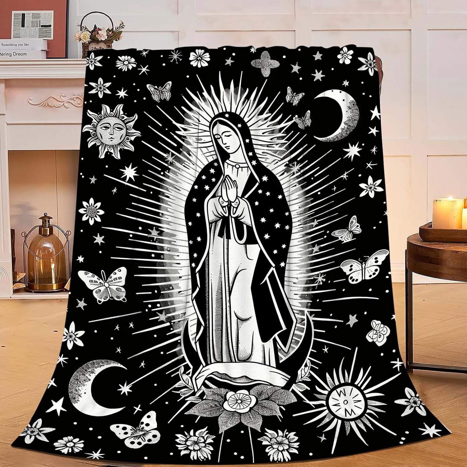 Virgin Mary Blanket Christian Faith Spiritual Prayer Scripture Throw Religious Catholic Gifts for Men Women Boys Girls Kids Adults Super Soft Cozy Plush Fluffy Fuzzy Fleece Blanket Decor 50''X60''