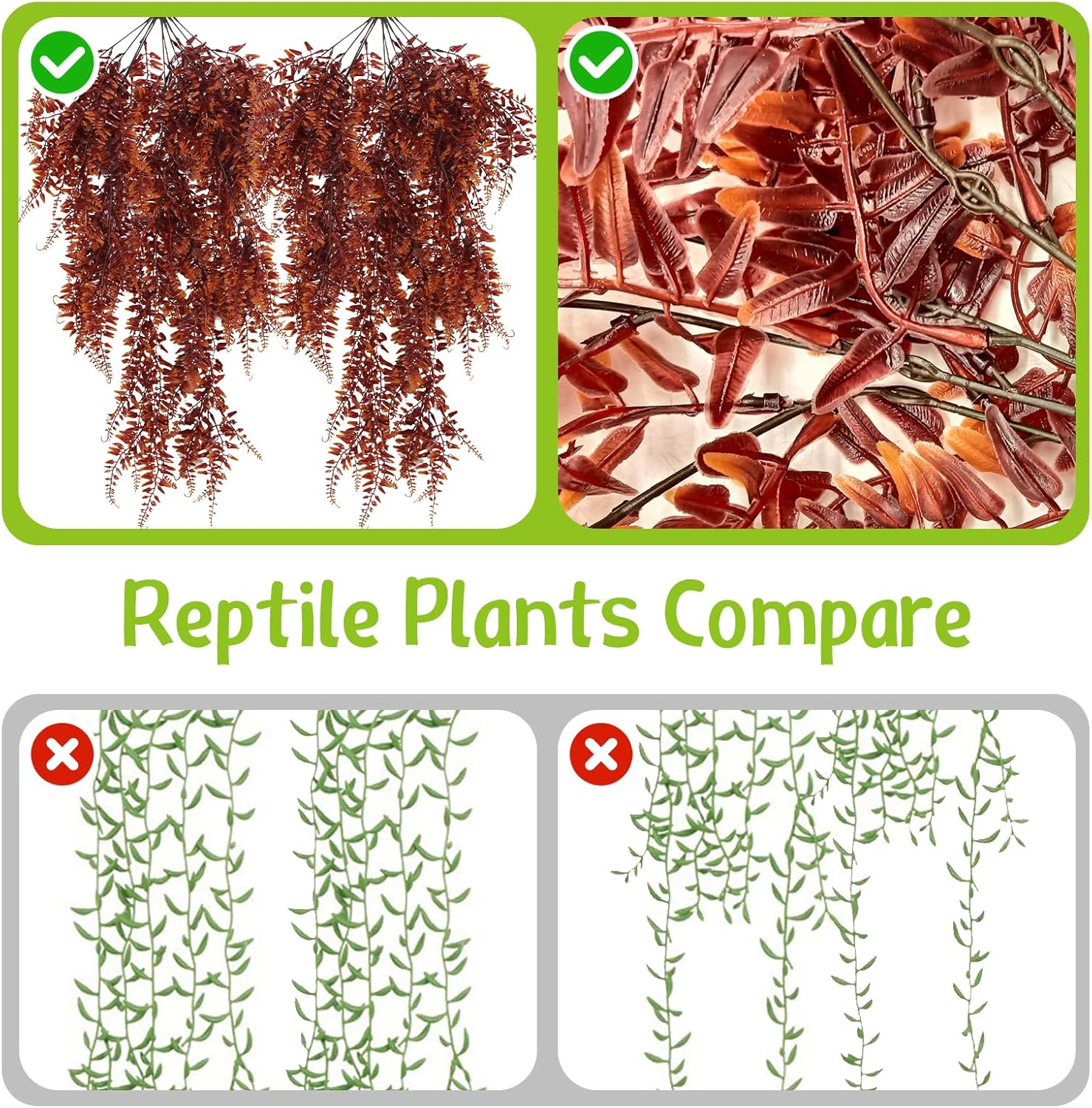 Hamiledyi Reptile Plants 2 Pcs Hanging Terrarium Plants Fake Plant Reptile Tank Accessories for Leopard Gecko Bearded Dragon, Snake, Lizard Habitat (Red)