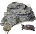 PINVNBY Turtle Basking Platform, Reptile Climbing Shale Resin Ledge Stone, Aquarium Ornament Rock Landscaping Decoration with Suction Cups for Frogs Newts Lizard (Large:7.1”Lx6.3”Wx2.7”H)