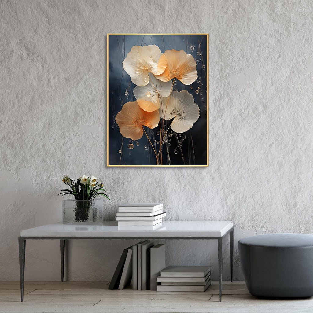 Botanical Leaf Canvas Wall Art, Modern Nature-Inspired Decor for Living Room, Bedroom, Office Ready to Hang (Gradient Glow, 20"Wx27"H/52x70cm, Gold Frame)