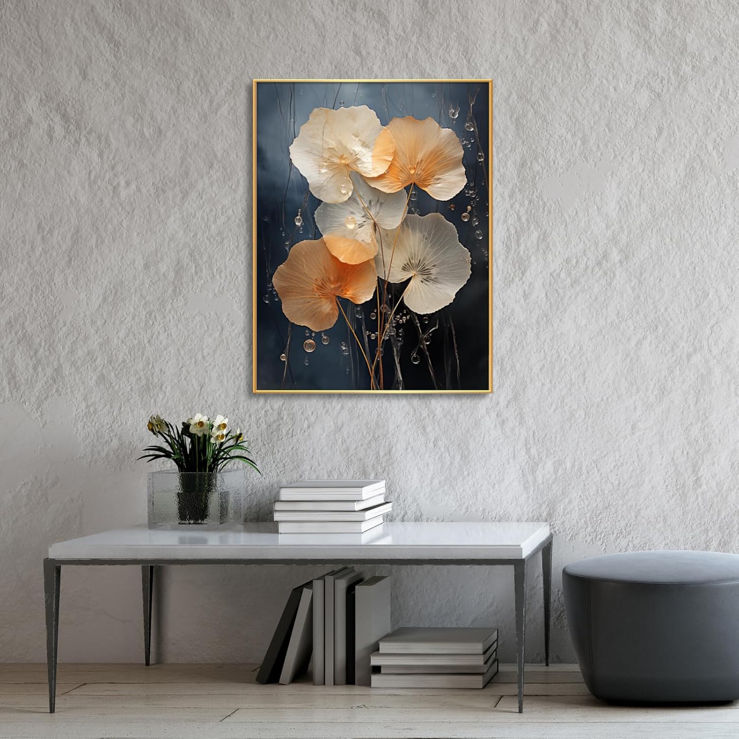 Botanical Leaf Canvas Wall Art, Modern Nature-Inspired Decor for Living Room, Bedroom, Office Ready to Hang (Gradient Glow, 20"Wx27"H/52x70cm, Gold Frame)