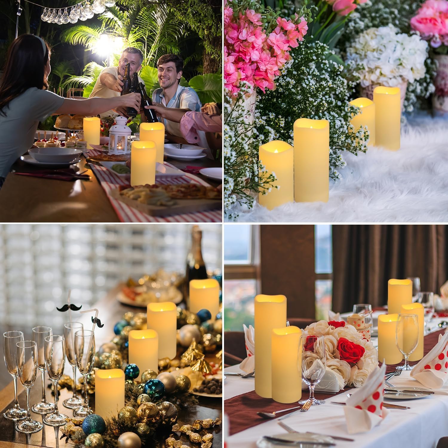 Set of 24 Flameless Led Battery Opeated (D2.2'' x H4''5''6'') Waterproof Outdoor Indoor Candles with 10-Key Remotes and Cycling 24 Hours Timer