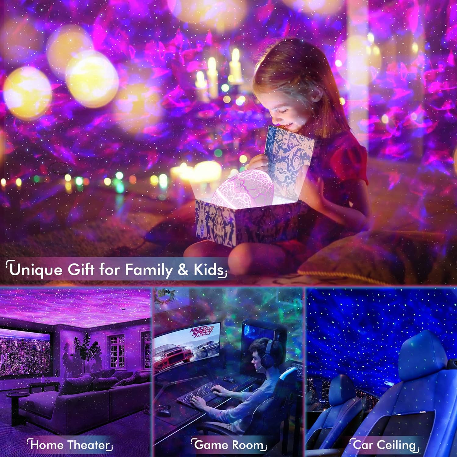 Rossetta Star Projector, Galaxy Projector for Bedroom, LED Night Light Aurora Projector with Bluetooth Speaker, White Noise, Timer and Remote, Room Decor, Gifts for Kids, Adults, Christmas, Birthday