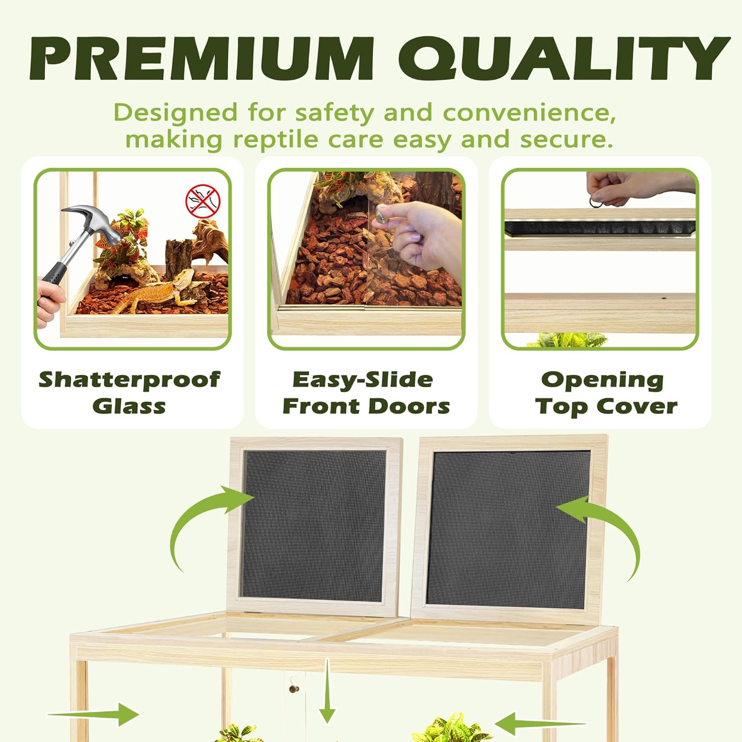 Prolee Tempered Glass Bearded Dragon Tank,Reptile Encloure and Snake Tank with Metal Mesh Roof Door,Locking Design Reptile Tank for Lizard,Gecko,Chameleon (Oak, 32 Gallon (32x16x16 Inch))