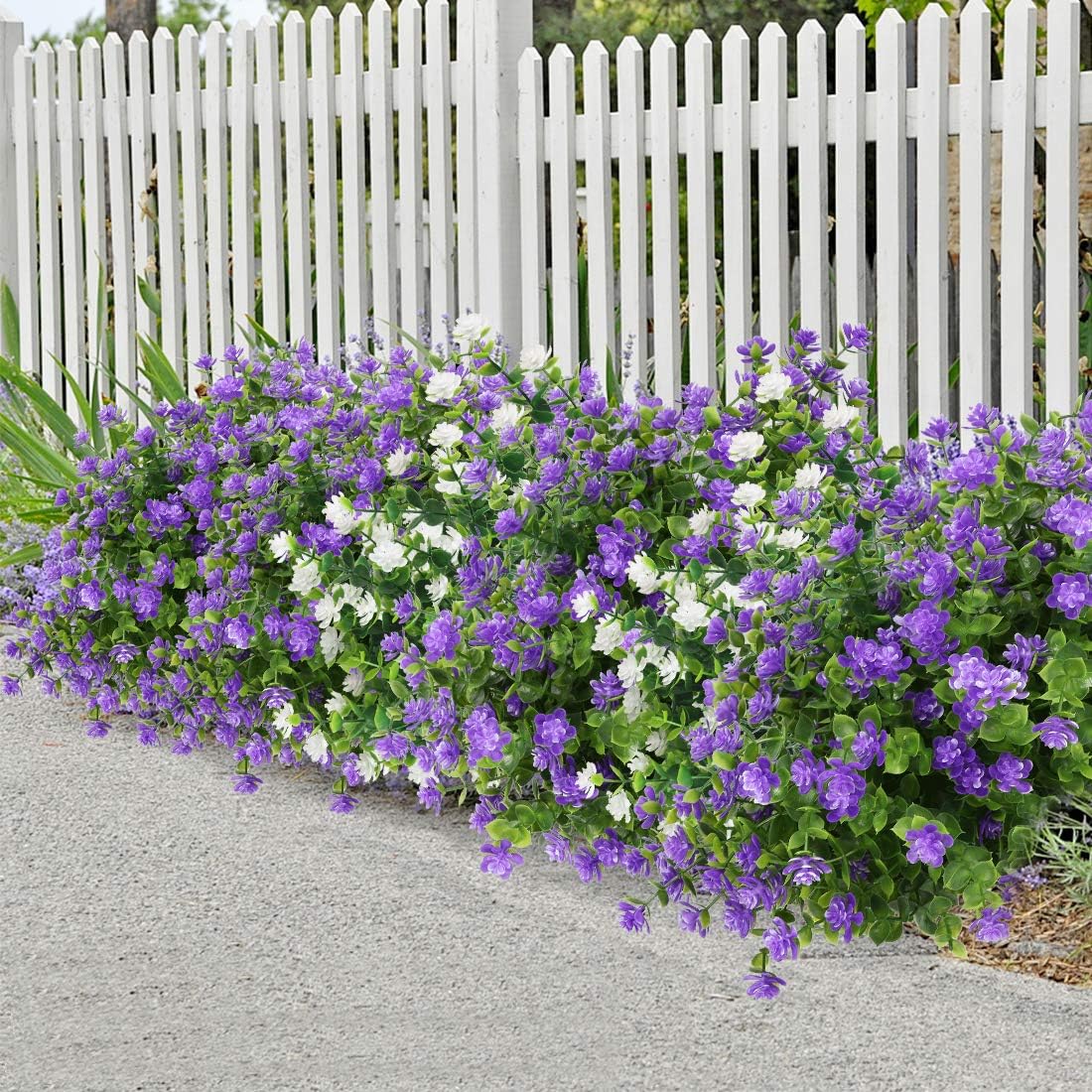 8 Bundles Artificial Flowers, Fake Artificial Greenery UV Resistant No Fade Faux Plastic Plants for Wedding Bridle Bouquet Indoor Outdoor Home Garden Kitchen Office Table Vase (Purple)
