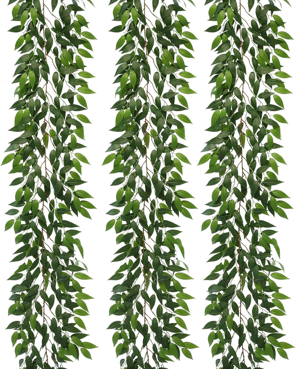 3 Strands Italian Ruscus Artificial Vines, 73" Silk Vine Garland with Green Leaves, Fake Hanging Plants Greenery Decor for Home, Bedroom, Wall, Party, Wedding Decoration