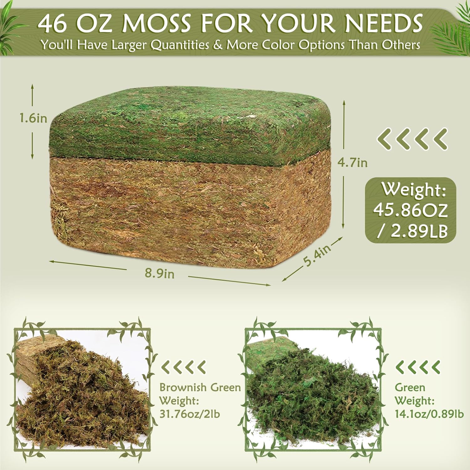 Artificial Moss - 45.86 OZ (2.89LB) - Premium Fake Moss Versatile for Crafts & Décor - Natural Look, Low Maintenance, Perfect for Fairy Gardens, Terrariums, Wedding Decor & Faux Potted Plants