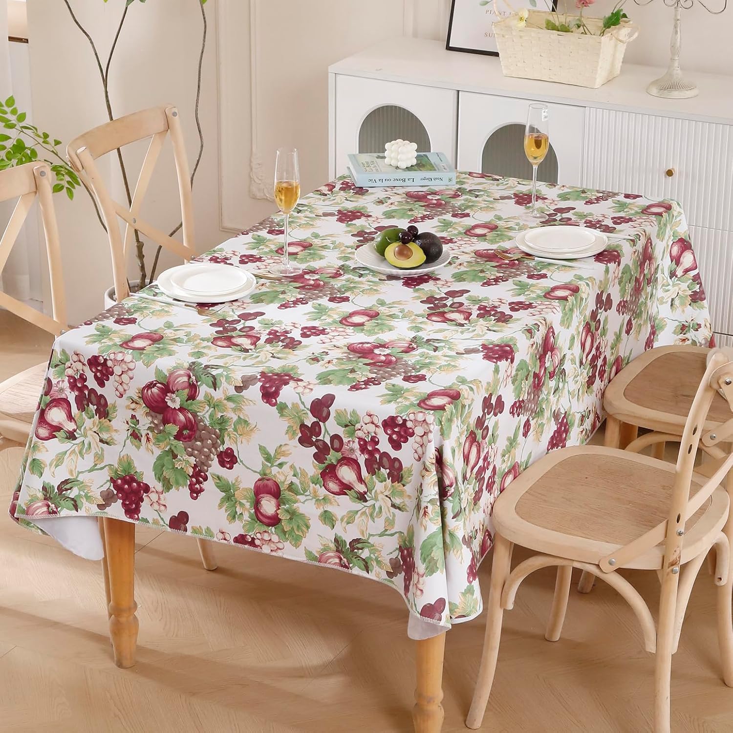 Walrus Heavy Duty Vinyl Tablecloth with Flannel Backing Waterproof Oil-Proof Plastic Table Cloth Stain-Resistant Wipeable Rectangle or Square Table Cover for Indoor and Outdoor (Fruits, 60x84 Inch)