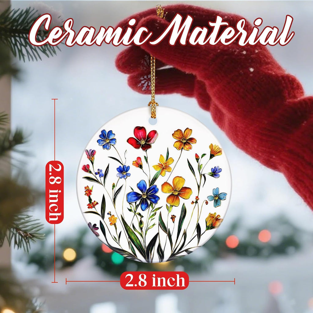 Christmas Ornaments, Dodosky 2.8in Ceramic Wildflower Ornament, Xmas Decor, Christmas Tree Ornaments, Xmas Decorations for Tree, Holiday Ornament, Flower Themed Gifts, Gifts for Women, Plant Lovers