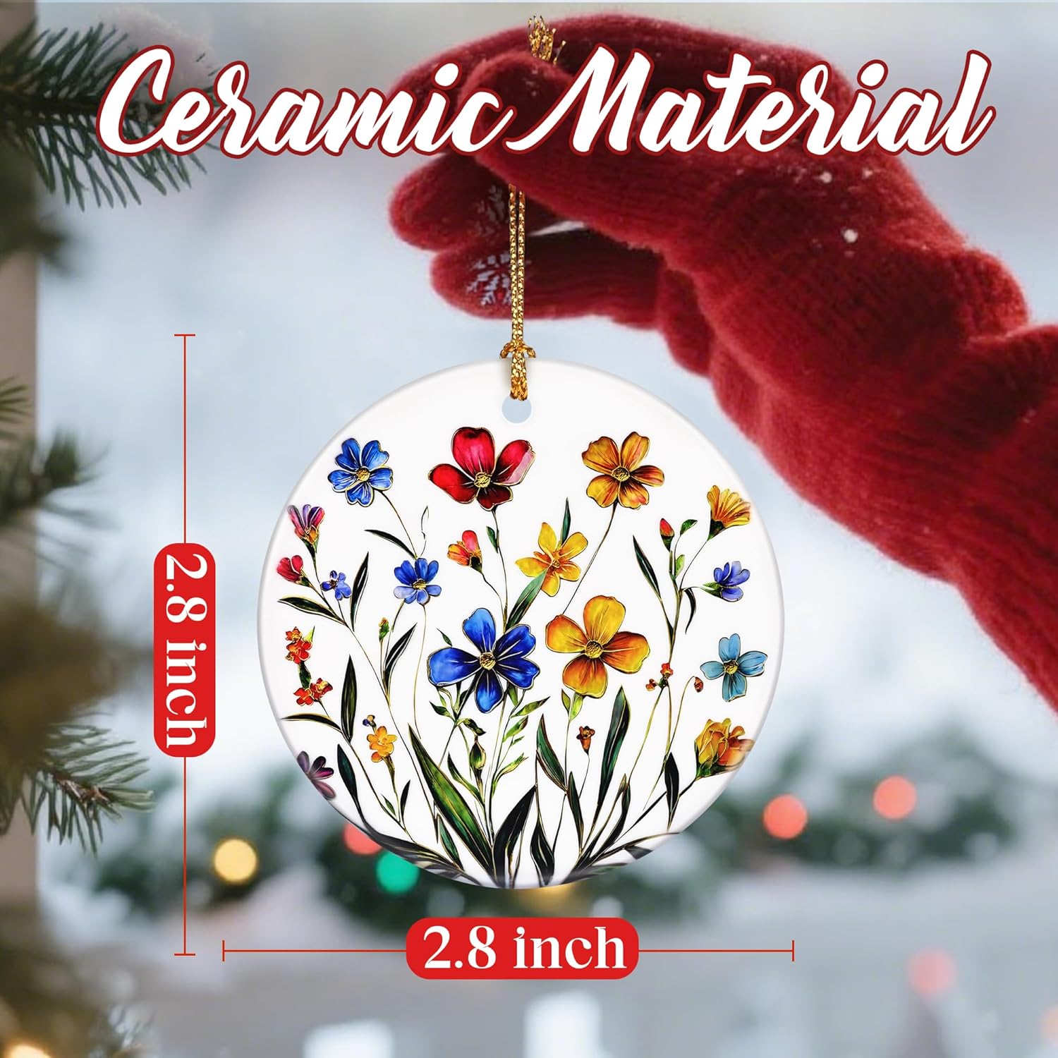 Christmas Ornaments, Dodosky 2.8in Ceramic Wildflower Ornament, Xmas Decor, Christmas Tree Ornaments, Xmas Decorations for Tree, Holiday Ornament, Flower Themed Gifts, Gifts for Women, Plant Lovers