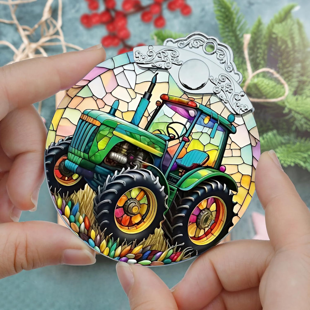 Christmas Ornament, Tractor Christmas Decor, Tractor Ornaments for Christmas Tree, Stained Glass Ornament, Tractor Gifts, Holiday Decorations and Xmas Gifts Ideas