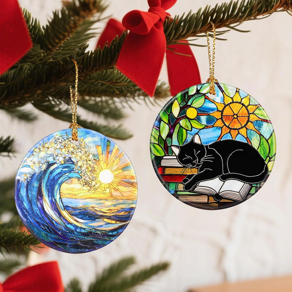 Christmas Ornaments, Black Cat Christmas Tree Ornaments, Xmas Decorations, Holiday Decorations, Gifts for Cat Lover, Bookworm Gifts, Xmas Gift Ideas & Holiday Party Gift