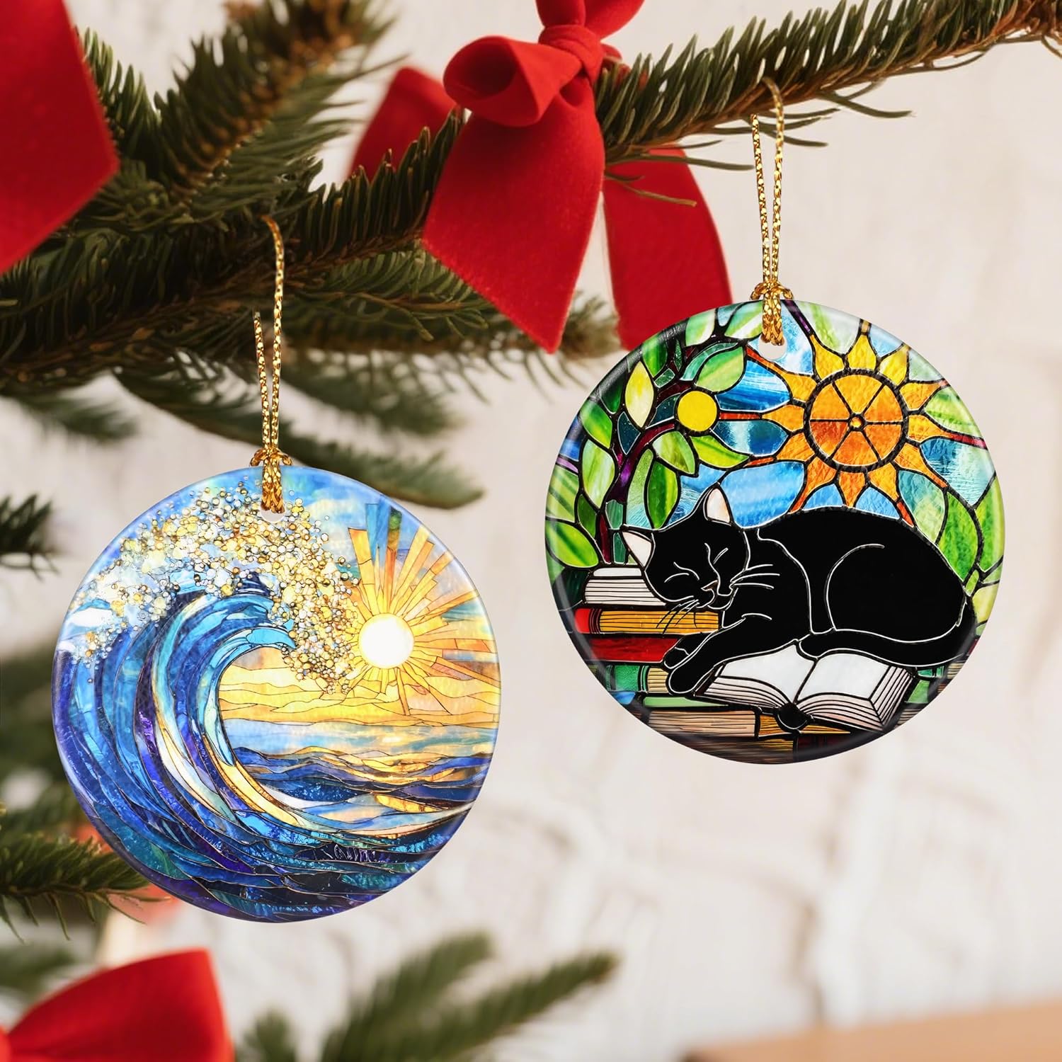 Christmas Ornaments, Black Cat Christmas Tree Ornaments, Xmas Decorations, Holiday Decorations, Gifts for Cat Lover, Bookworm Gifts, Xmas Gift Ideas & Holiday Party Gift