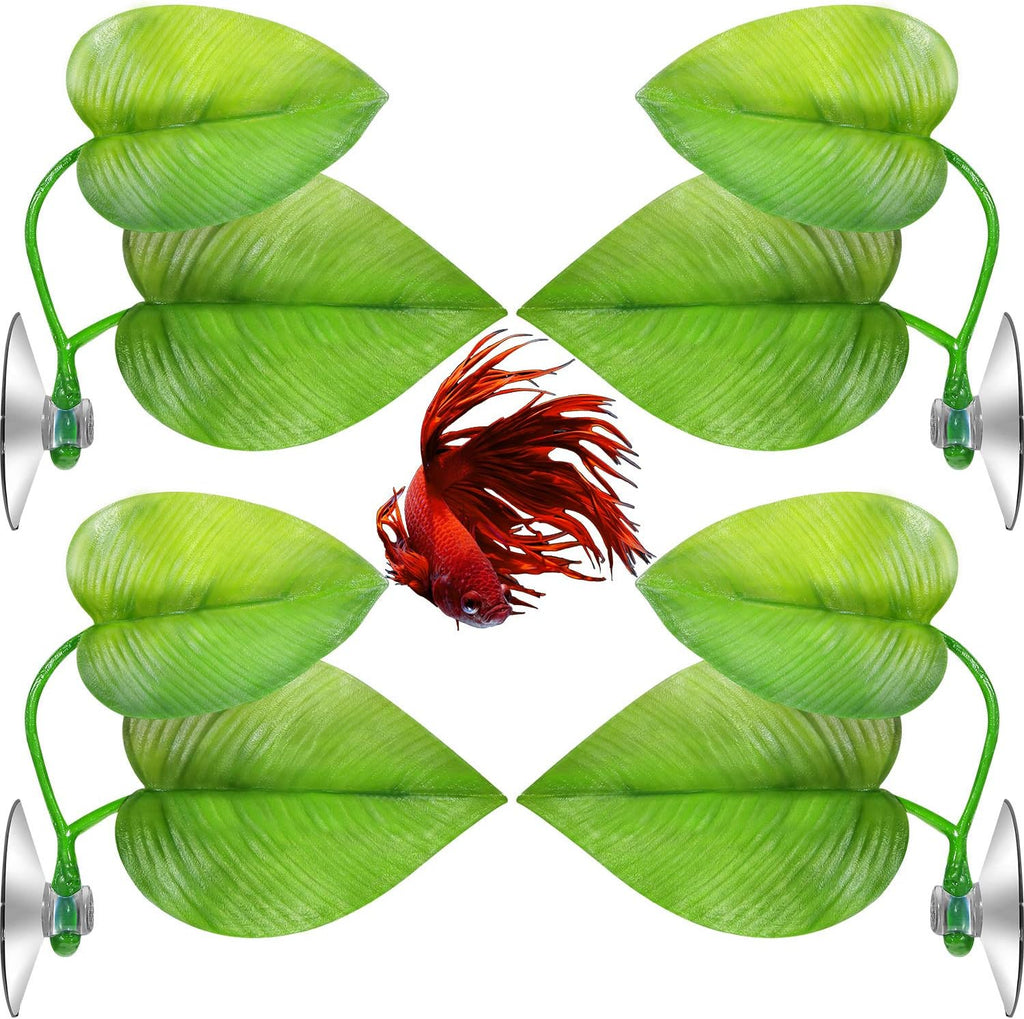 Boao 4 Pieces Betta Fish Tank Accessories Betta Leaf Hammock Pad Simulating The Natural Habitat for Tank Aquarium Spawning Grounds Breeding Resting Bed(Double Leaf)