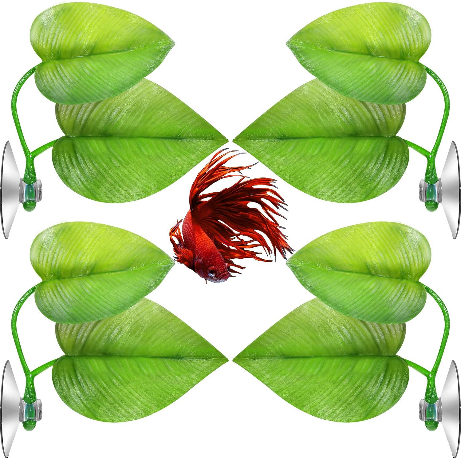 Boao 4 Pieces Betta Fish Tank Accessories Betta Leaf Hammock Pad Simulating The Natural Habitat for Tank Aquarium Spawning Grounds Breeding Resting Bed(Double Leaf)