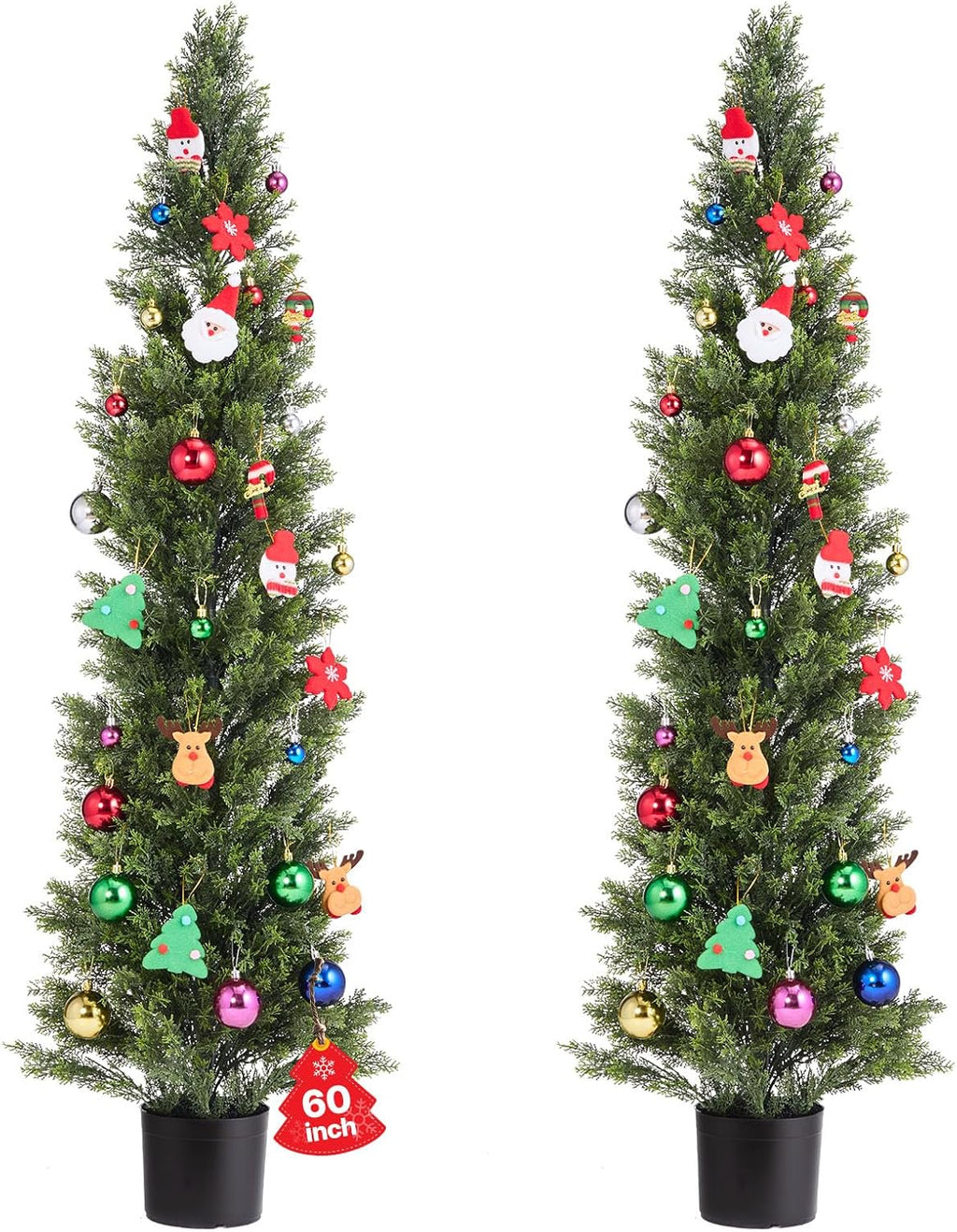 VEVOR Artificial Cedar Topiary Trees, 60 inch 2 Set Faux Pine Shrubs Plants, Fake Silk Tree Look Real, Easy Assembly for Decor Front Porch Outdoor Patio Garden Balcony Backyard Indoor Office