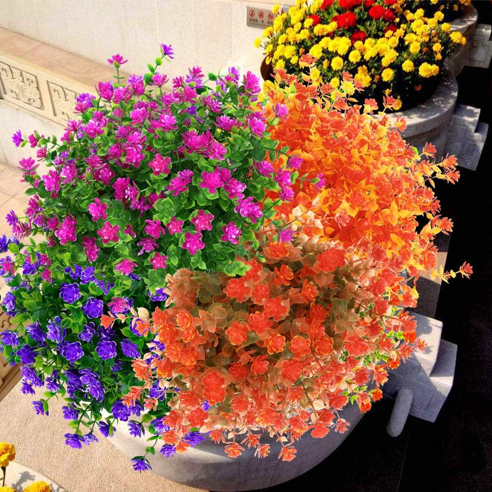 6 Bundles Artificial Fall Flowers No Fade Faux Autumn Plants, Fake Indoor Outdoor Greenery for Thanksgiving Christmas Wedding Party Home Garden Fireplace Décor (Multi)