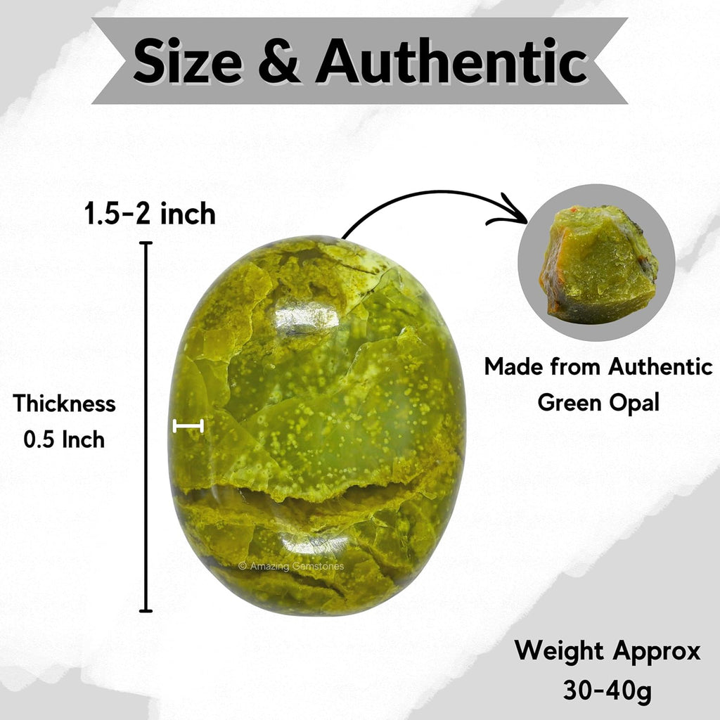 Amazing Gemstone Green Opal Crystals and Healing Stones - Large Palm Stone Crystals Piedra - Crystal for Good Luck, Balanced Positive Energy, Meditation - Unique Stocking Stuffers Gifts for Women, Men