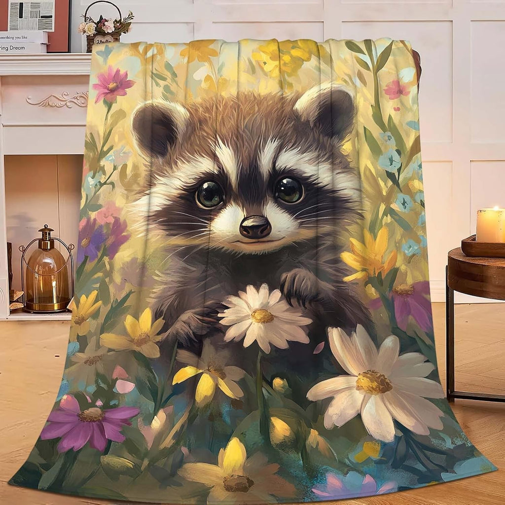 Raccoon Throw Blanket Raccoon Stuff Gifts for Kids Girls Boys Adults Women Man Soft Cozy Warm Plush Fluffy Fuzzy Fleece Blanket Decor 40''X50''