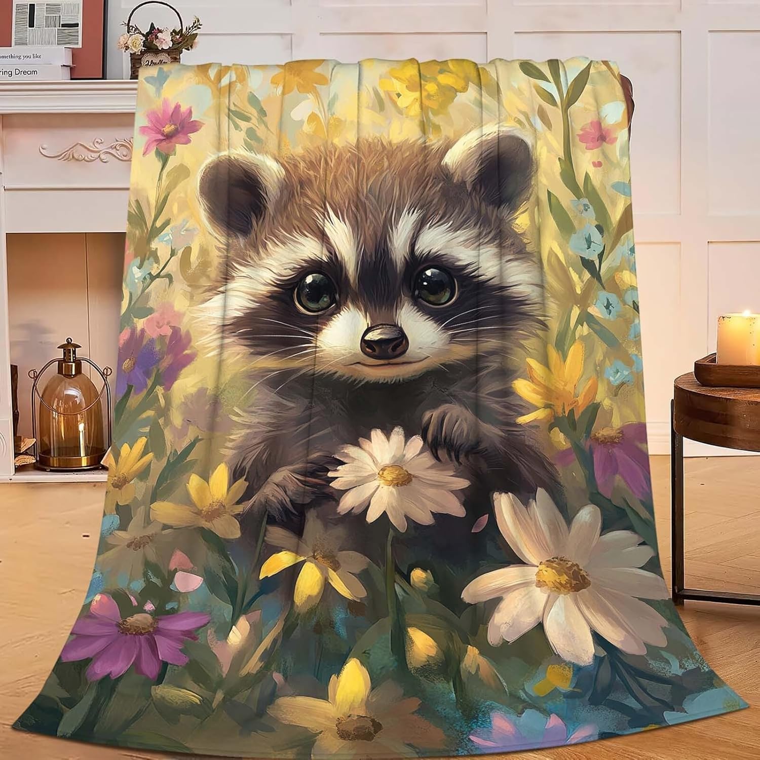 Raccoon Throw Blanket Raccoon Stuff Gifts for Kids Girls Boys Adults Women Man Soft Cozy Warm Plush Fluffy Fuzzy Fleece Blanket Decor 40''X50''