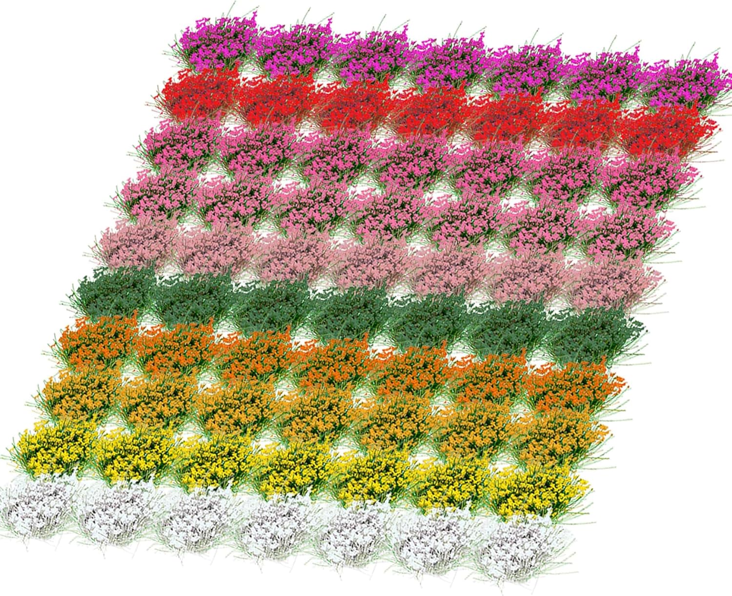 Potanro 70pcs Miniature Flowers Cluster for Crafts,Mini Flowers Self Adhesive,Flower Vegetation Groups, Static Miniature Plants Diorama Base Materials Supplies,for Train Railroad Military Model