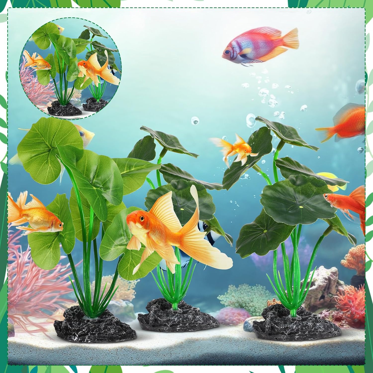 Fish Tank Plant Decorations 4-Pack, Realistic Betta Leaf Hammock Artificial Silk Aquarium Plants for Terrarium Plants Accessories, Goldfish, Reptile Plants Aquarium Decor