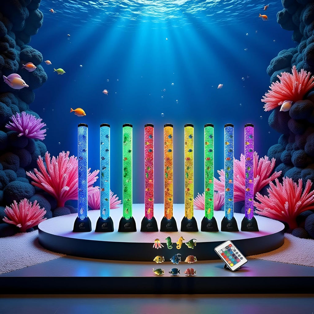 Lightahead Extra Large 4FT LED Bubble Fake Fish Tube – Sensory Aquarium Lamp with 10 Floating Fish & 20 Color Effects – Calming Light for Everyone Including Autism, ADHD, Stress & Anxiety Relief.