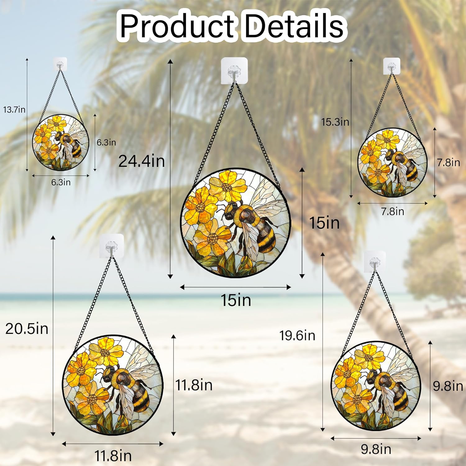 Stained Glass Window Hanging - Yellow Bees Gathering Flowers Sun Catcher for Door Garden Home Decor Cute Suncatcher Christmas Mother's Day Birthday Gifts for Women Men Mom Nana 11.8 in