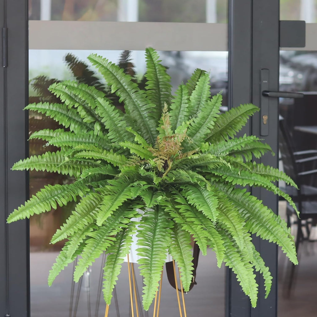 Artificial Ferns for Outdoors & Indoors, 45" Fake Ferns with 63 Fronds, Large Faux Fern Greenery Plants Ideal for Entrance Planter Porch Garden Hall Home Office Decor, Hanging or Potted