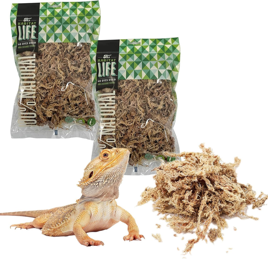 The Habitat Life - Natural Sphagnum Moss - for Reptiles, Amphibians & Invertebrates Terrariums - Humidity Control - Ideal for Burrowing & Nesting - Dye-Free & Safe - Small - 2 Pack