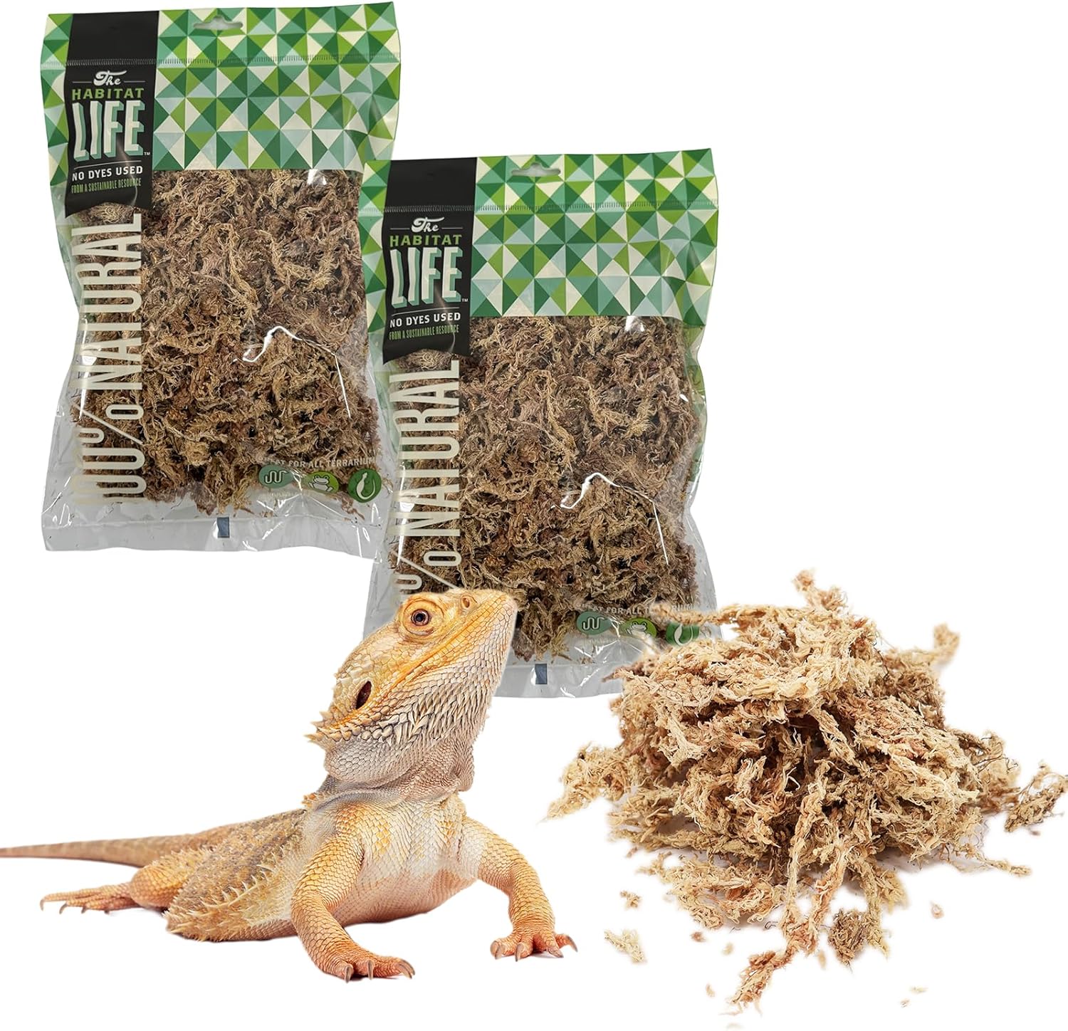 The Habitat Life - Natural Sphagnum Moss - for Reptiles, Amphibians & Invertebrates Terrariums - Humidity Control - Ideal for Burrowing & Nesting - Dye-Free & Safe - Small - 2 Pack