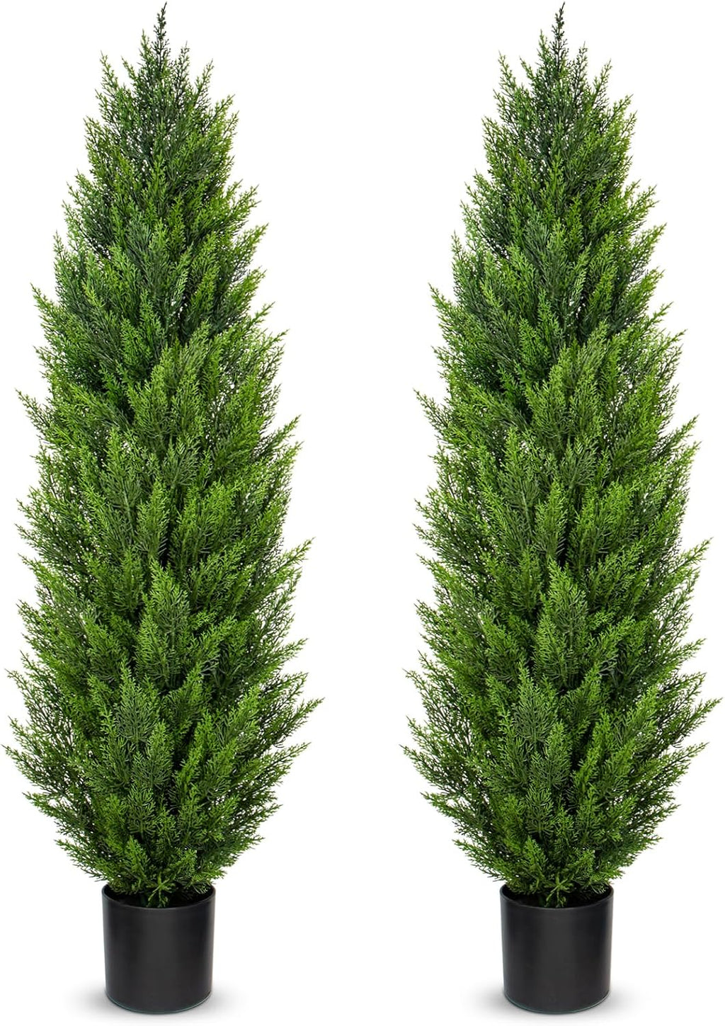 Briful 5ft Cedar Topiary Trees Artificial Outdoor Set of 2, Realistic Faux Cedar Pines with Pots, UV Resistant Christmas Greenery for Holiday Decor, Indoor Farmhouse Entryway Patio Door Plants