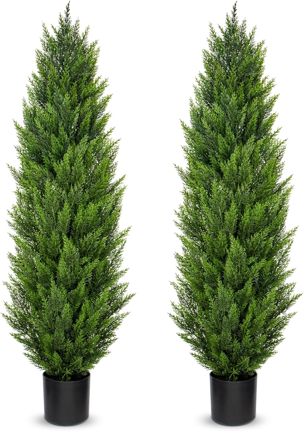 Briful 5ft Cedar Topiary Trees Artificial Outdoor Set of 2, Realistic Faux Cedar Pines with Pots, UV Resistant Christmas Greenery for Holiday Decor, Indoor Farmhouse Entryway Patio Door Plants