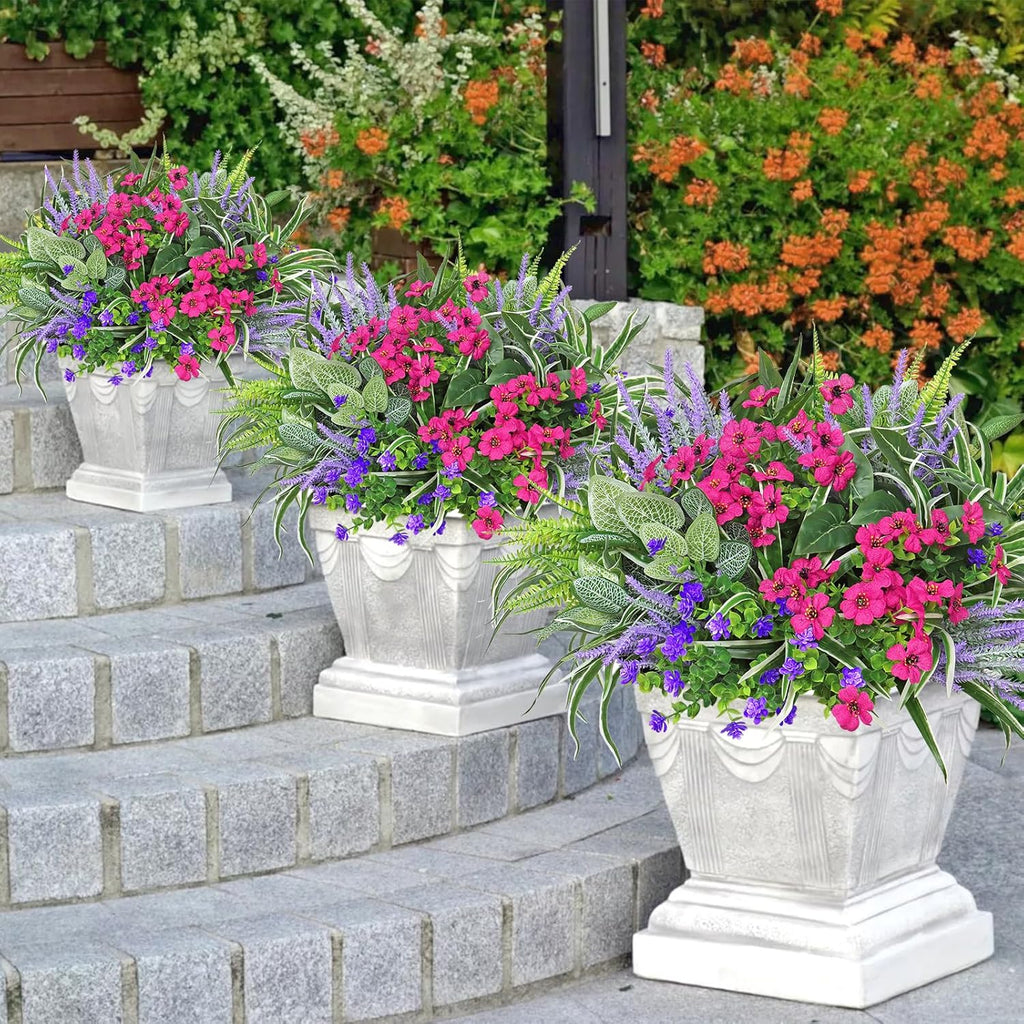 DEMIUKO 20 Bundles Artificial Plants Outdoor Fake Flowers UV Resistant Faux Greenery Stems Fake Ferns Shrubs Plastic Plants for Garden Patio Porch Yard Window Box Home Decor (Lavender Flower, 20PCS)