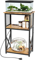 10 Gallon Fish Tank Stand with Power Outlet, 3 Tier Aquarium Stand with Shelf, Turtle/Reptile Tank Stand for Home Office,Adjustable Boards, 20.47''L×11.42''W×30.91''H, Retro Brown